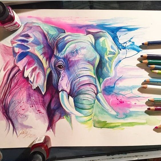Awesome vivid-color elephant portrait tattoo design