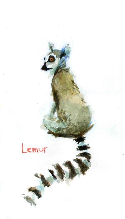 Awesome watercolor lemur turn its back tattoo design
