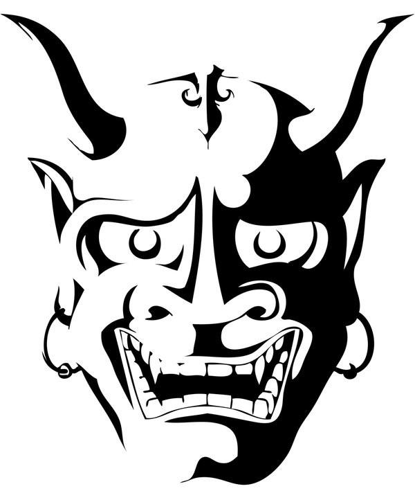 Beautiful black-and-white devil face tattoo design