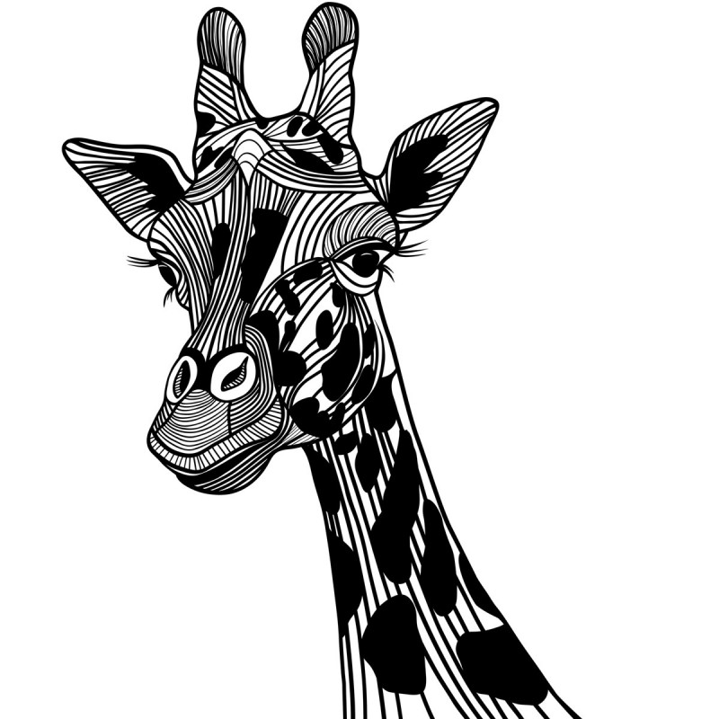 Beautiful black-and-white giraffe portrait tattoo design