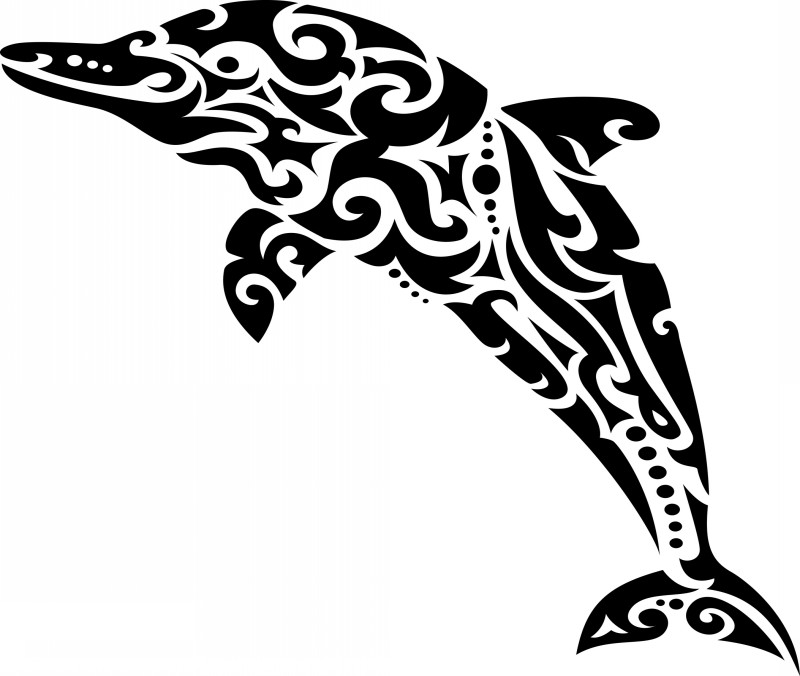 Beautiful black-color celtic-petterned dolphin tattoo design