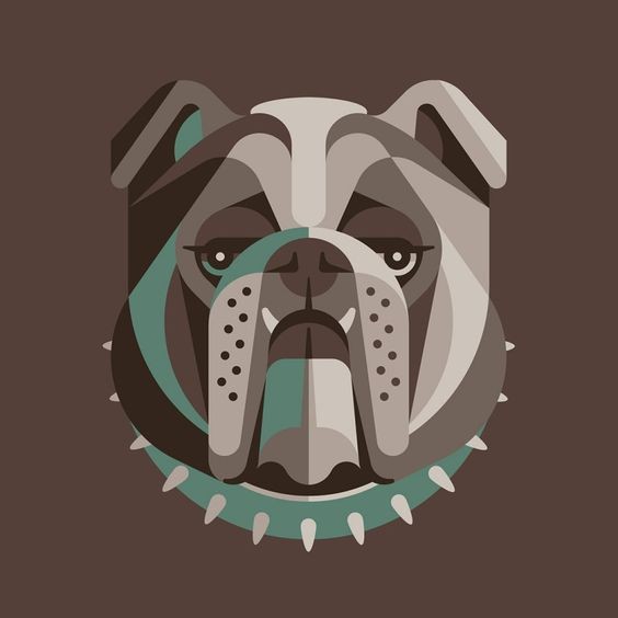 Beautiful brown-and-turquoise bulldog muzzle tattoo design