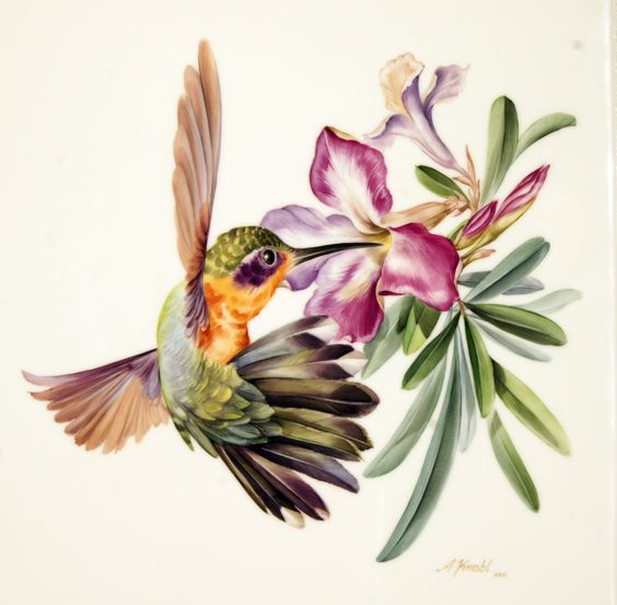 Beautiful colored hummingbird and hibiscus flower tattoo design