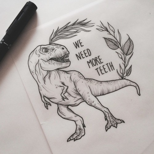 Beautiful dinosaur with lettering and tree branches tattoo design