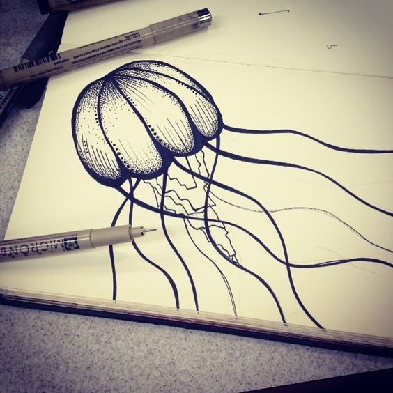 Beautiful dotwork-headed jellyfish tattoo design