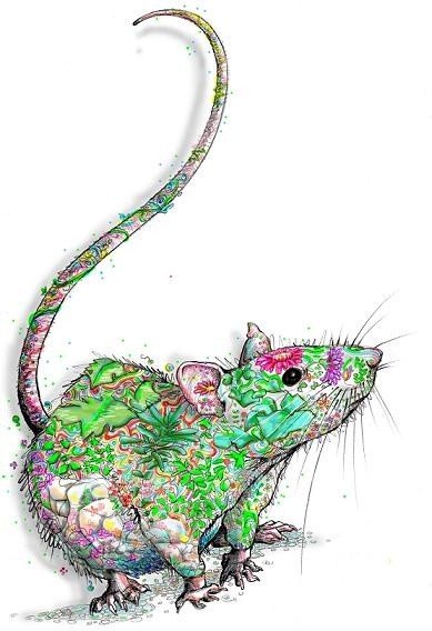 Beautiful green ornamented mouse tattoo design