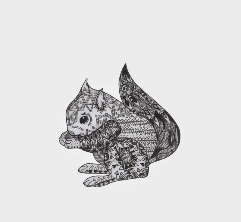 Beautiful grey-ink geometric-patterned squirrel tattoo design