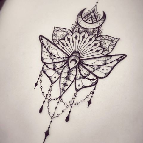 Beautiful moth with lace and mandala decorations tattoo design