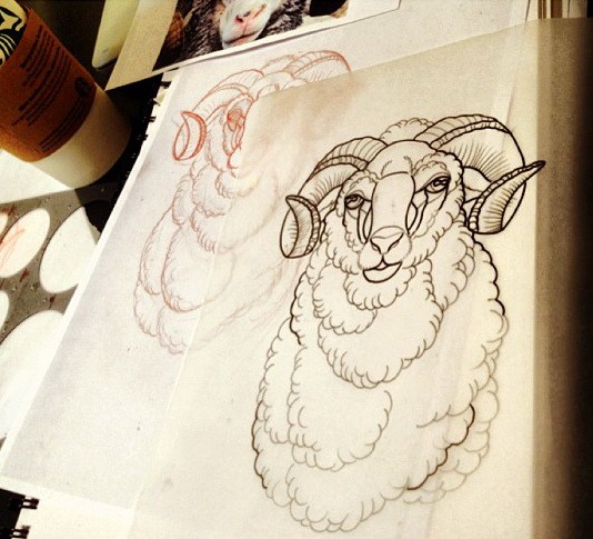 Beautiful outline fluffy sheep tattoo design