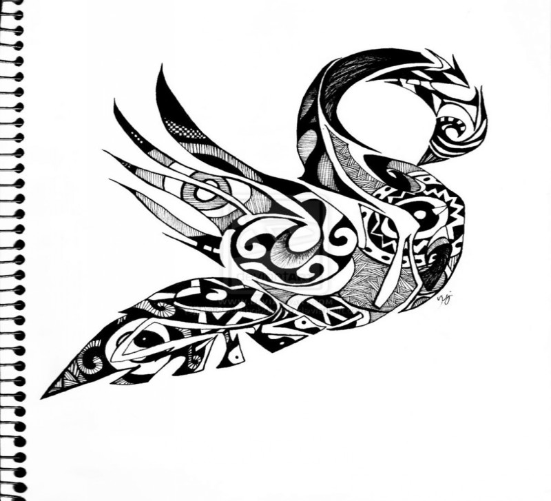 Beautiful polynesian-style swan tattoo design by Daft Combobulation