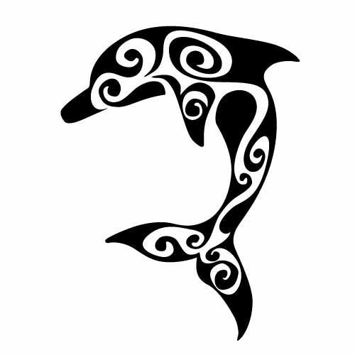Beautiful tribal-printed jumping dolphin tattoo design