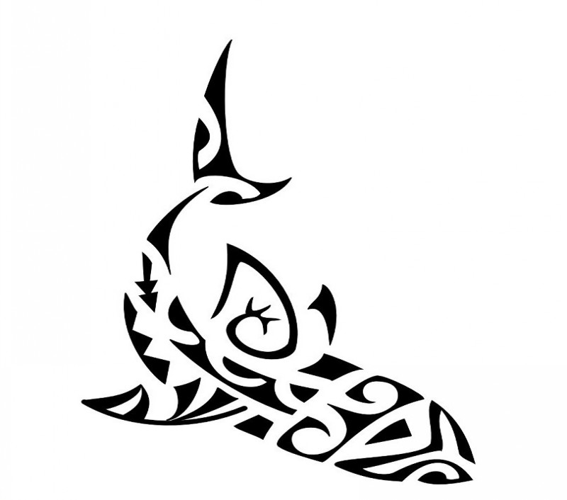 Beautiful tribal swimming shark down tattoo design