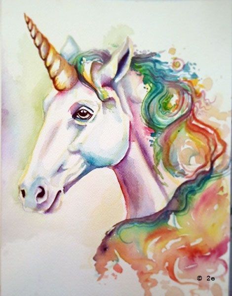 Beautiful watercolor unicorn portrait tattoo design