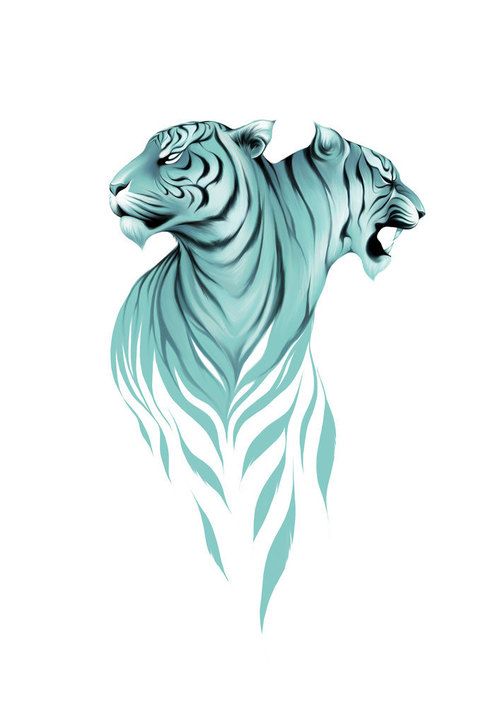 Bifurcated turquoise tiger with black stripes tattoo design