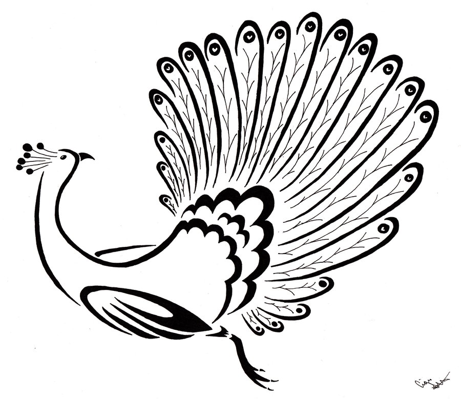 Big-tailed tribal peacock tattoo design by Zanture Angel