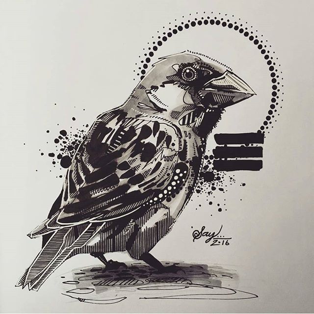 Big black bird with black watercolor splashes tattoo design