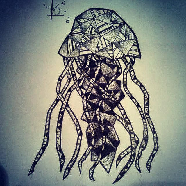 Big dotwork geometric jellyfish tattoo design