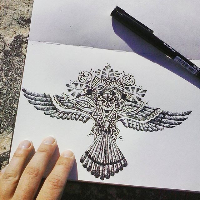 Big dotwork patterned bird tattoo design