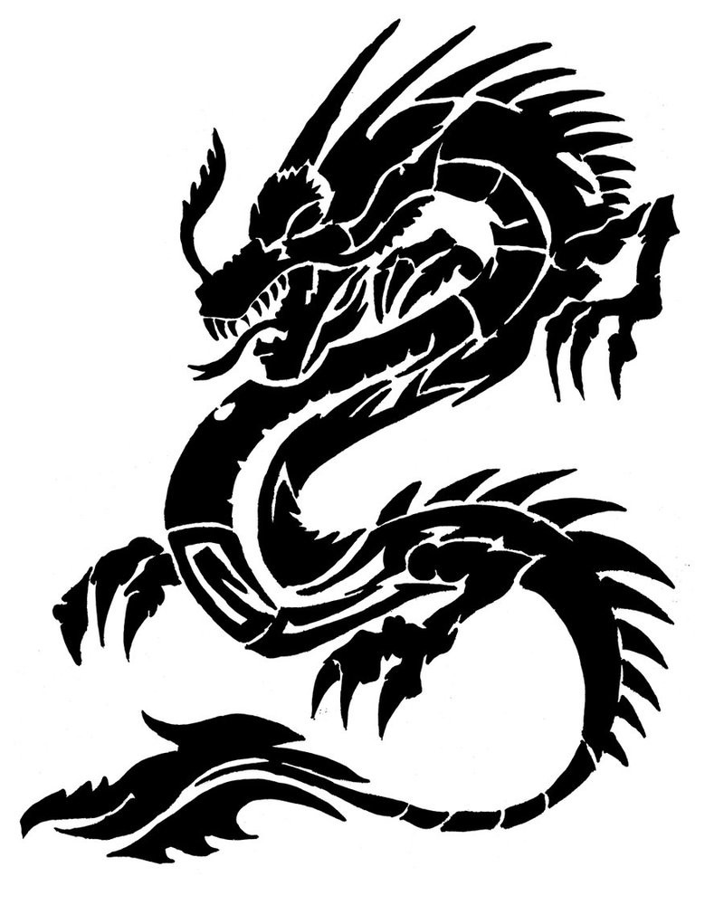 Big furious black oriantal dragon tattoo design