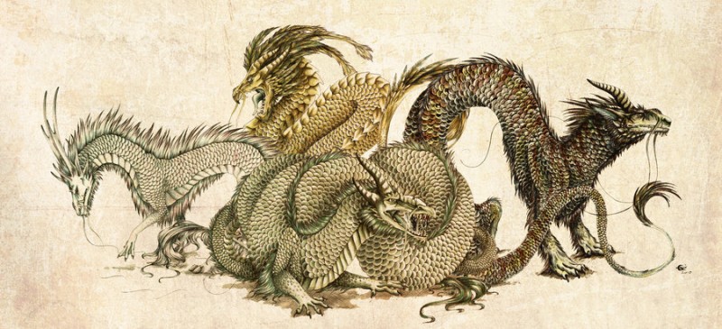 Big oriental dragon flock tattoo design