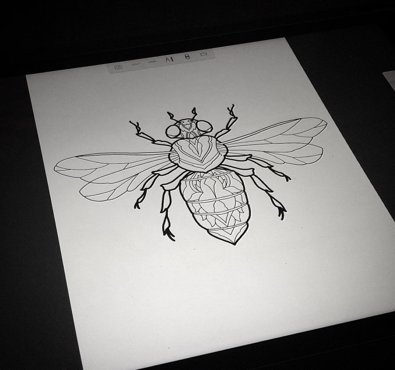 Big outline bee with ornament tattoo design