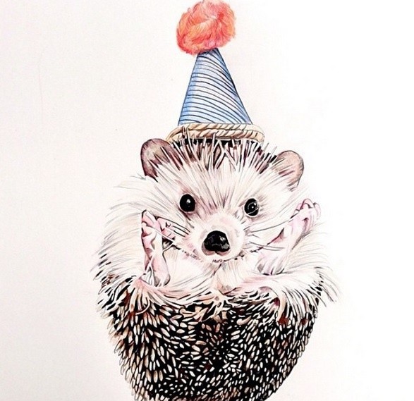Birthday hedgehog in festal cap tattoo design