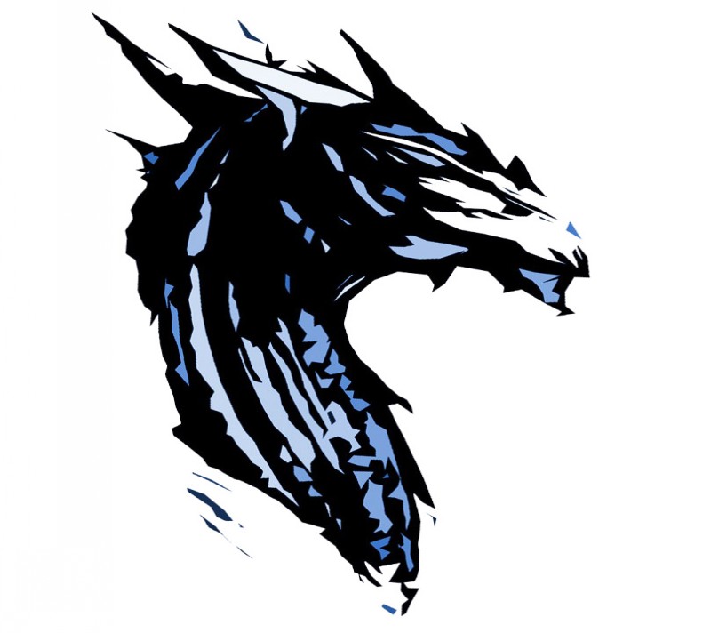 Black-and-blue horned dragon portrait tattoo design