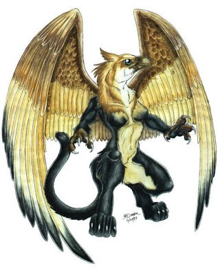 Black-and-brown animated griffin tattoo design