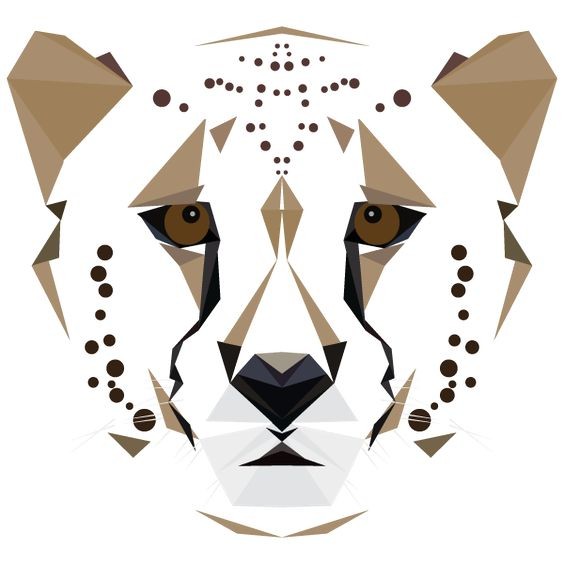 Black-and-brown geometric-style cheetah head tattoo design