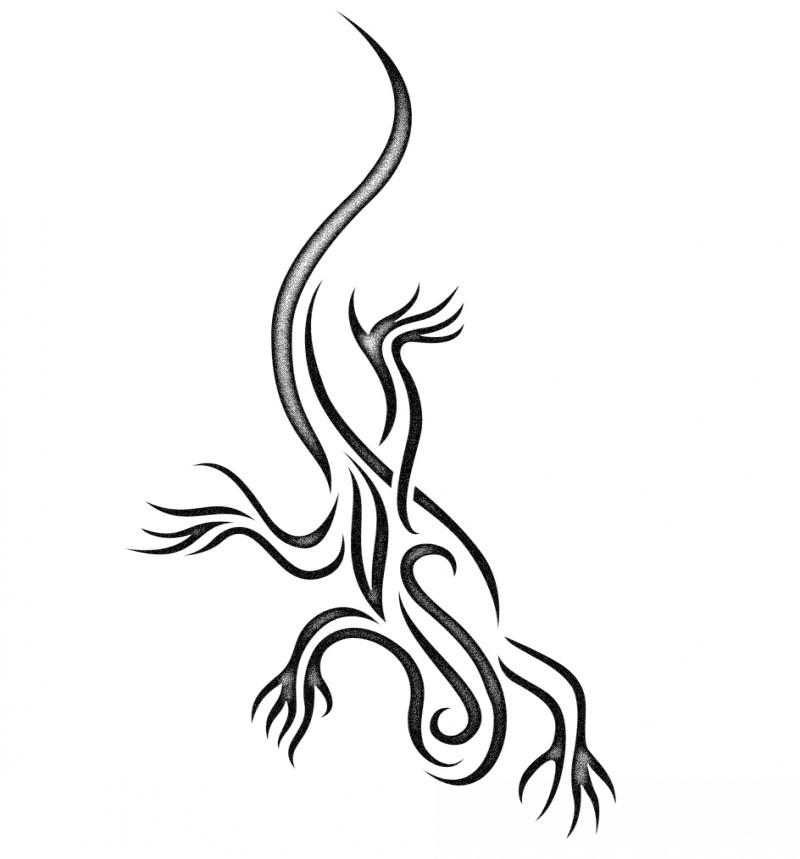 Black-and-grey lizard crawlig down tattoo design by Phoebus Chango