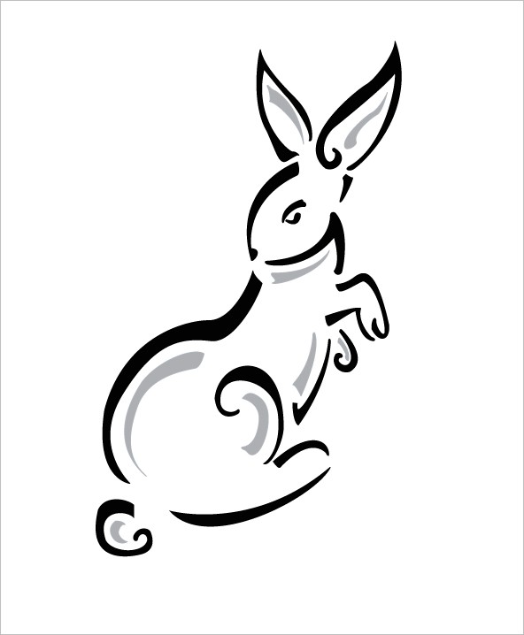 Black-and-grey tribal standing rabbit tattoo design by The Heat Of The Art
