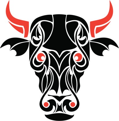 Black-and-red bull face tattoo design