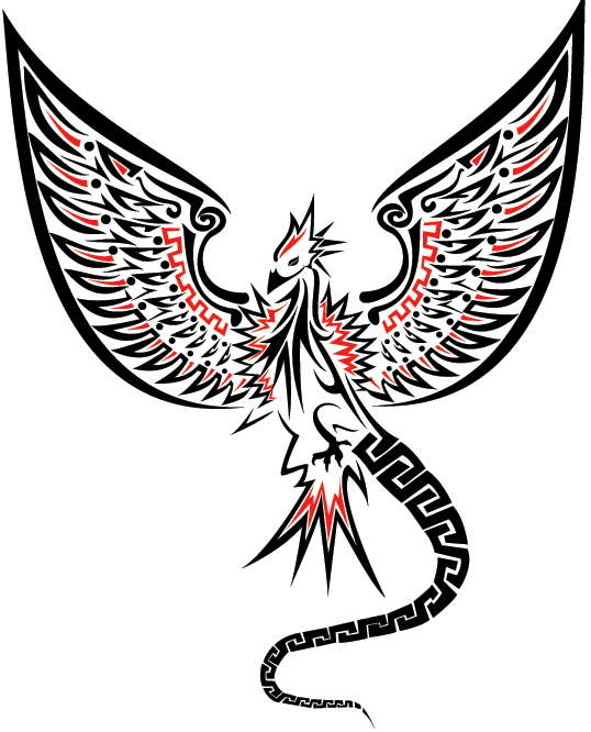 Black-and-red maori-style phoenix with speared wings tattoo design