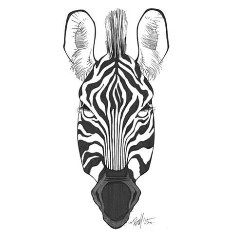Black-and-white blind-eyed zebra face tattoo design
