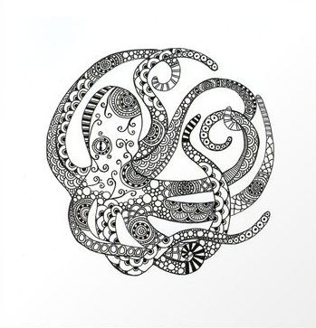 Black-and-white curled patterned octopus tattoo design
