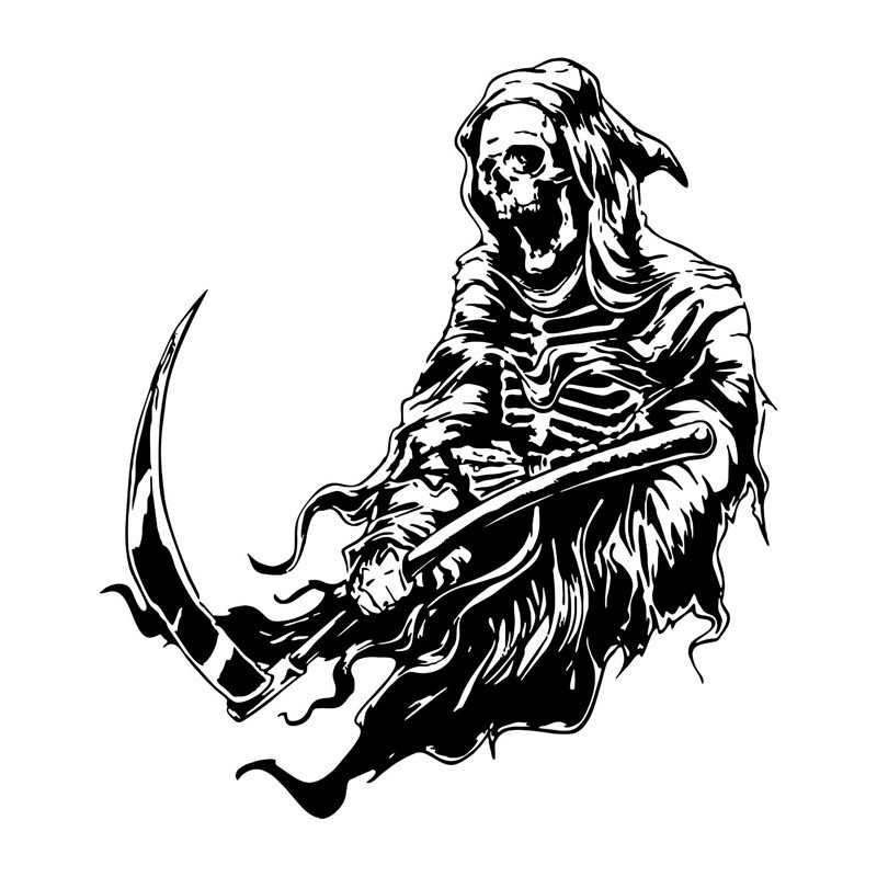 Black-and-white death waving with his scythe tattoo design