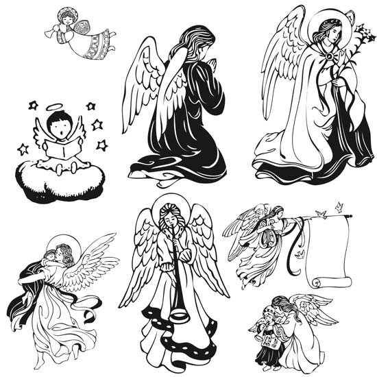Black-and-white different angel tattoo designs