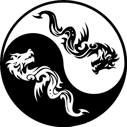 Black-and-white dragon yin yang tattoo design
