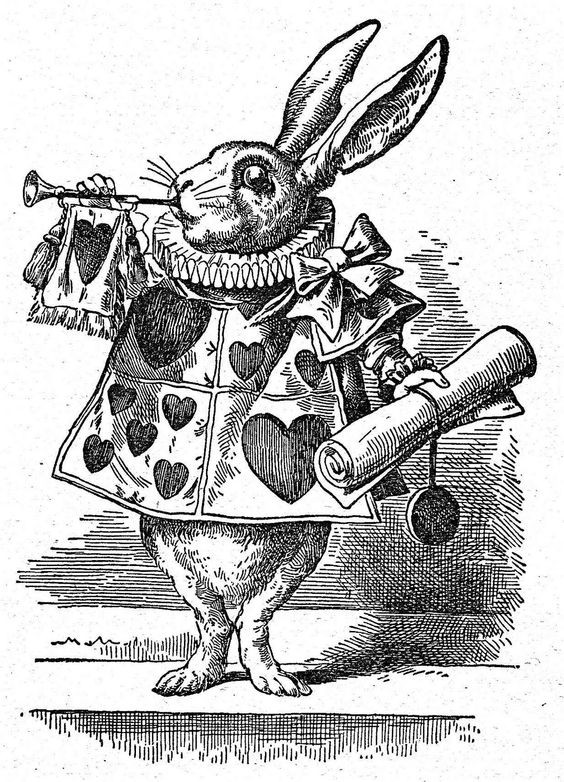 Black-and-white dressed march hare with paper scroll tattoo design