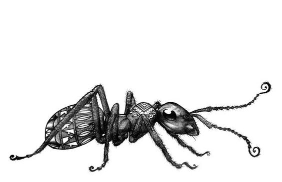 Black-and-white geometric-printed ant tattoo design