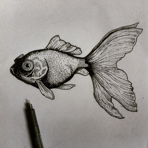 Black-and-white google-eyed fish tattoo design