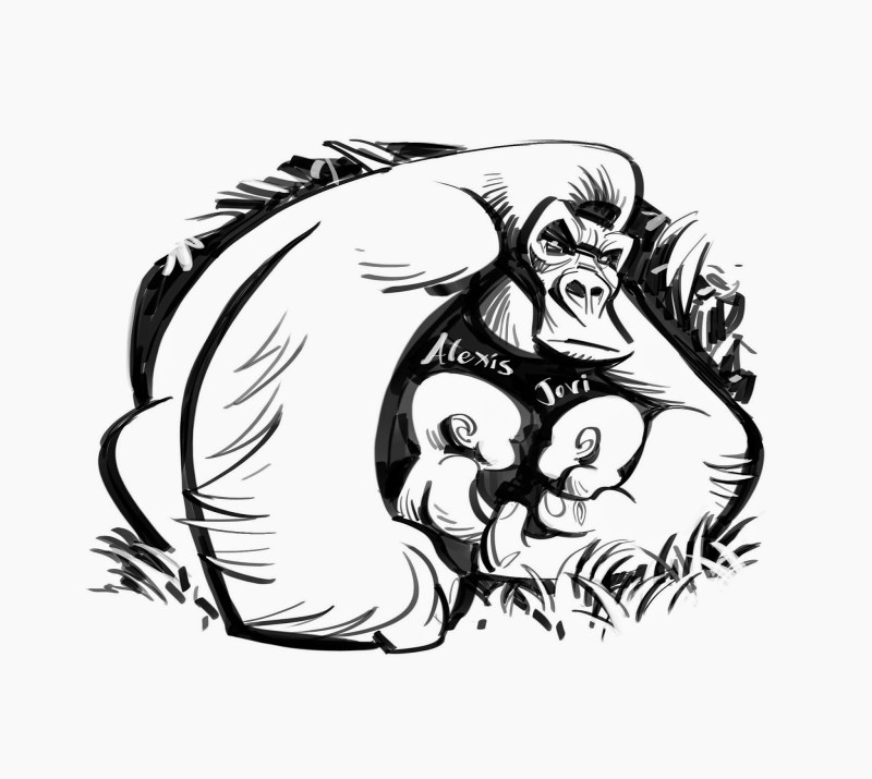 Black-and-white gorilla mom protecting her human cubs tattoo design