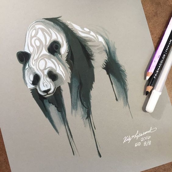 Black-and-white ink panda bear in smudges tattoo design