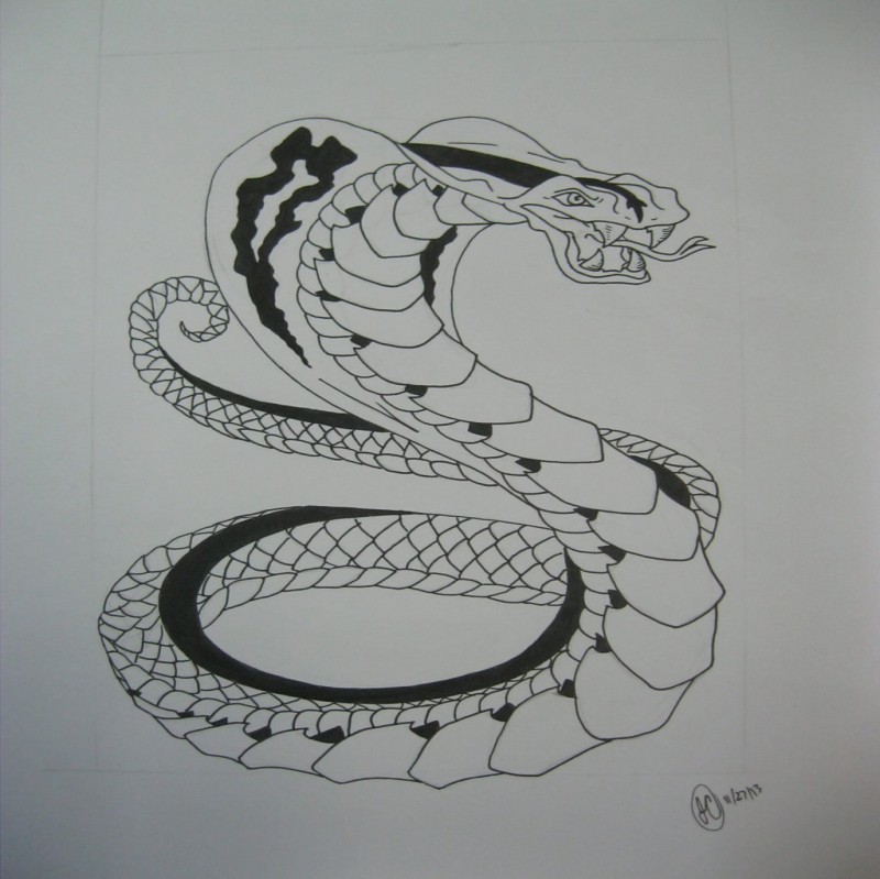 Black-and-white king cobra snake tattoo design by Regi Girl1218