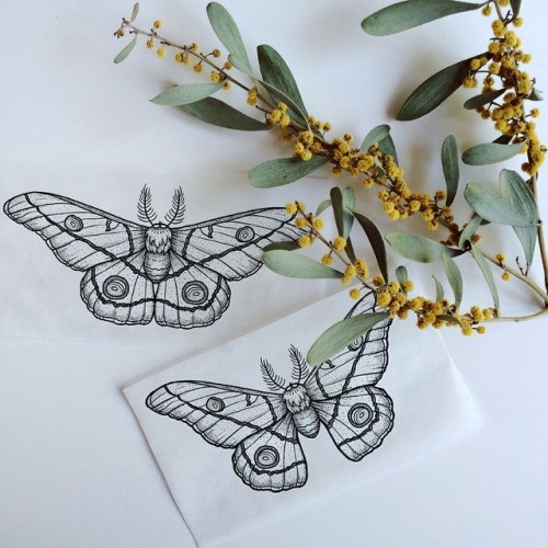 Black-and-white moths couple tattoo design