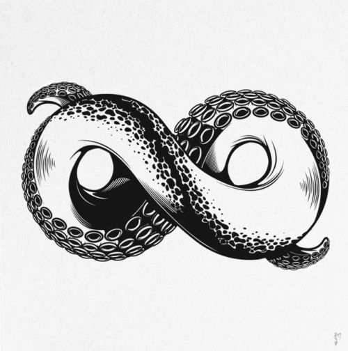 Black-and-white octopus infinity tattoo design