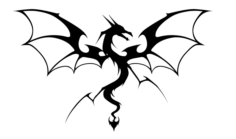 Black-and-white open-wing dragon tattoo design by Frozen Wilderness
