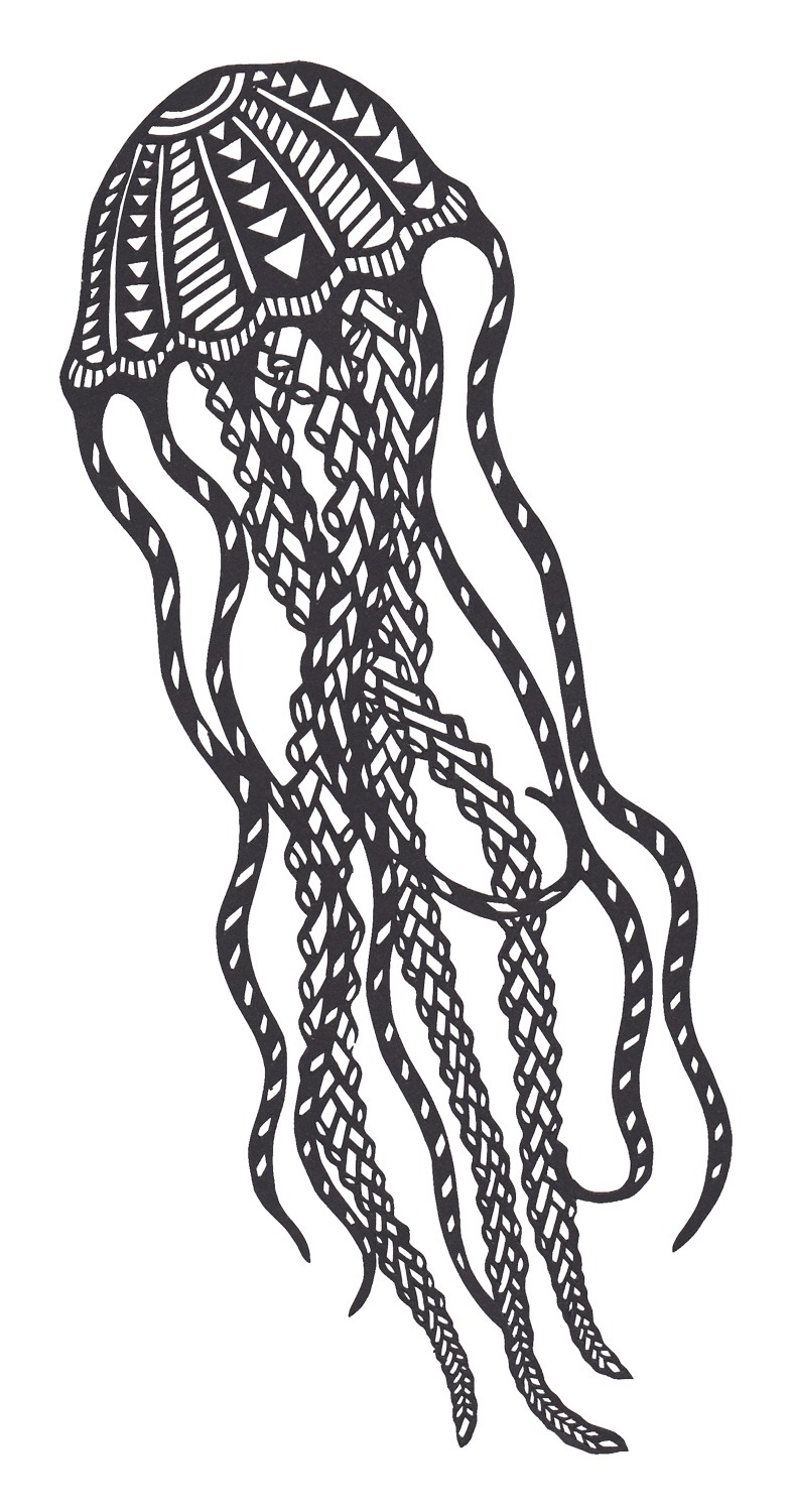 Black-and-white ornamented jellyfish tattoo design