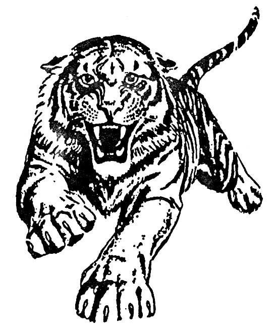 Black-and-white running tiger tattoo design