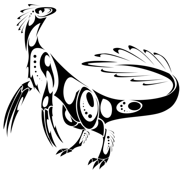 Black-and-white tribal dinosaur with flippers tattoo design